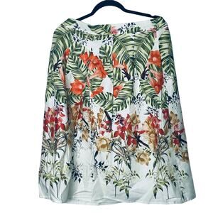 Talbots A-Line Skirt Botanical Print Plus Sz 14  Leaf Floral  Lined Cotton Blend